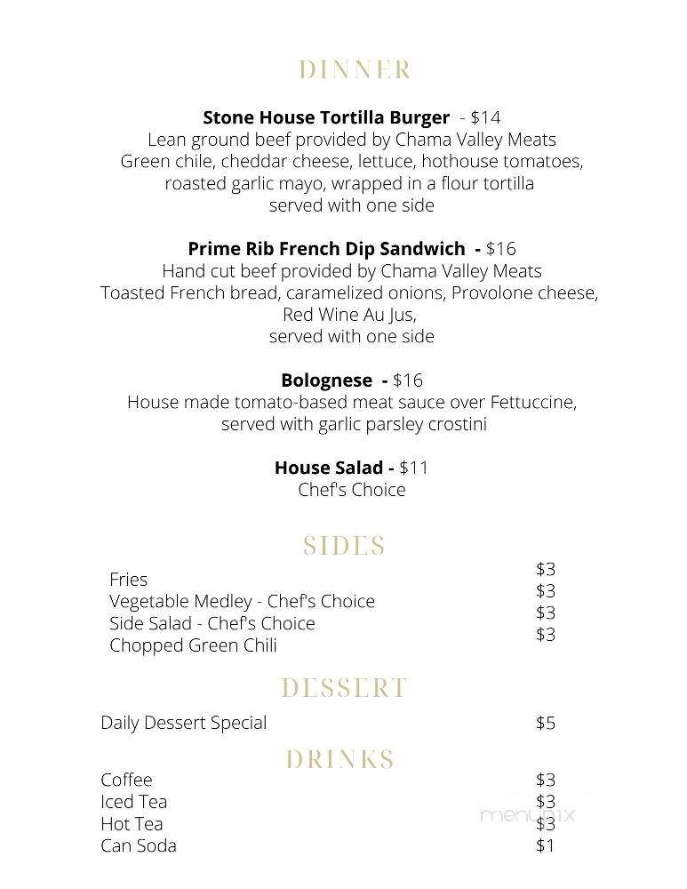 Stone House Lodge Cafe - Los Ojos, NM menu_pic