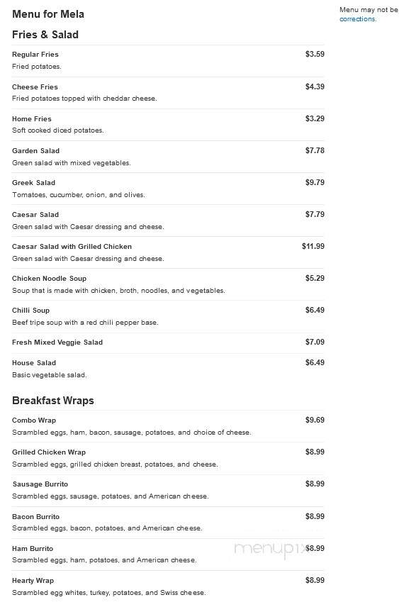 Mela - Sterling, VA menu_pic