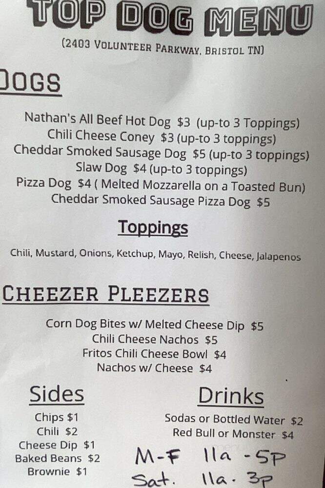 Top Dog - Bristol, TN menu_pic
