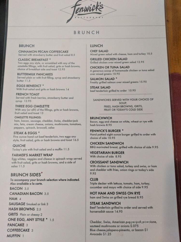 Fenwicks Restaurant - Charlotte, NC menu_pic