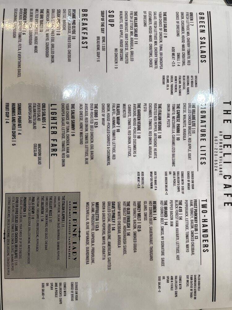 The Deli Cafe At Frost Village - Tiffin, OH menu_pic