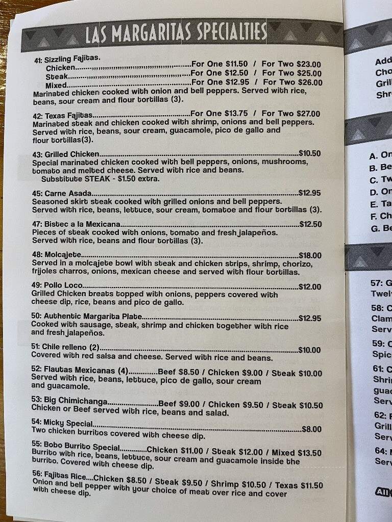 Las Margaritas Mexican Restaurant - Cusseta, AL menu_pic