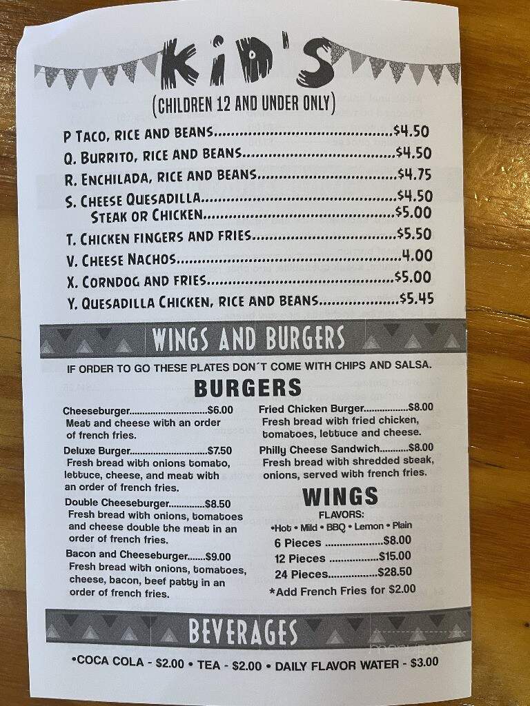 Las Margaritas Mexican Restaurant - Cusseta, AL menu_pic