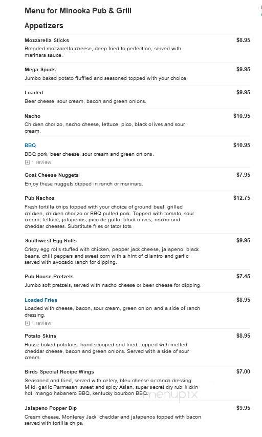 Minooka Pub & Grill - Minooka, IL menu_pic