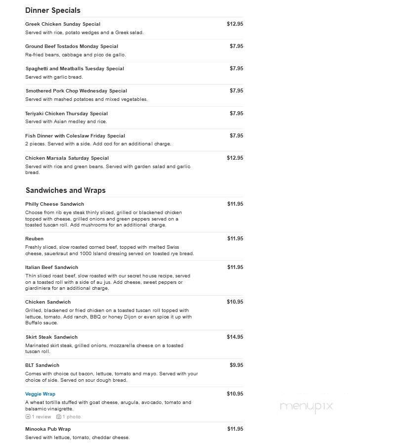 Minooka Pub & Grill - Minooka, IL menu_pic