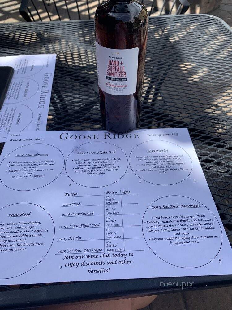 Gooseridge Vineyards - Richland, WA menu_pic