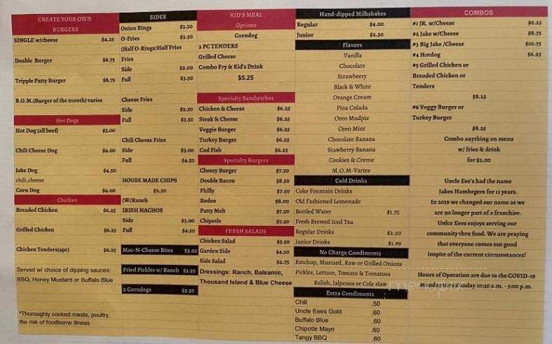 Uncle Eee - Morganton, NC menu_pic