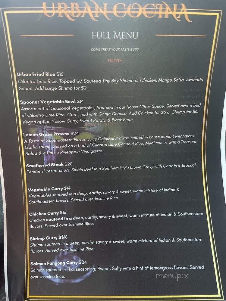 Urban Cocina - Vallejo, CA menu_pic