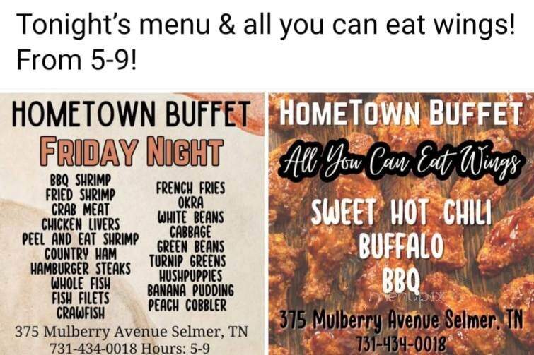 Hometown Buffet - Selmer, TN menu_pic