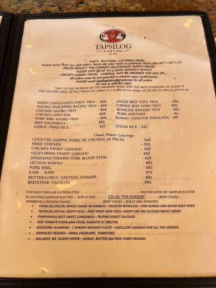 Tapsilog Bistro - Campbell, CA menu_pic