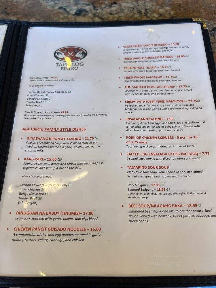 Tapsilog Bistro - Campbell, CA menu_pic