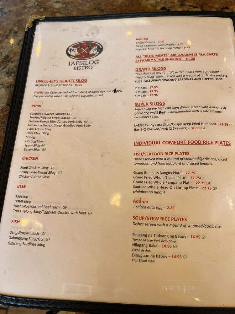 Tapsilog Bistro - Campbell, CA menu_pic