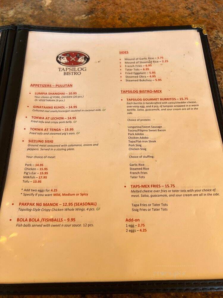 Tapsilog Bistro - Campbell, CA menu_pic
