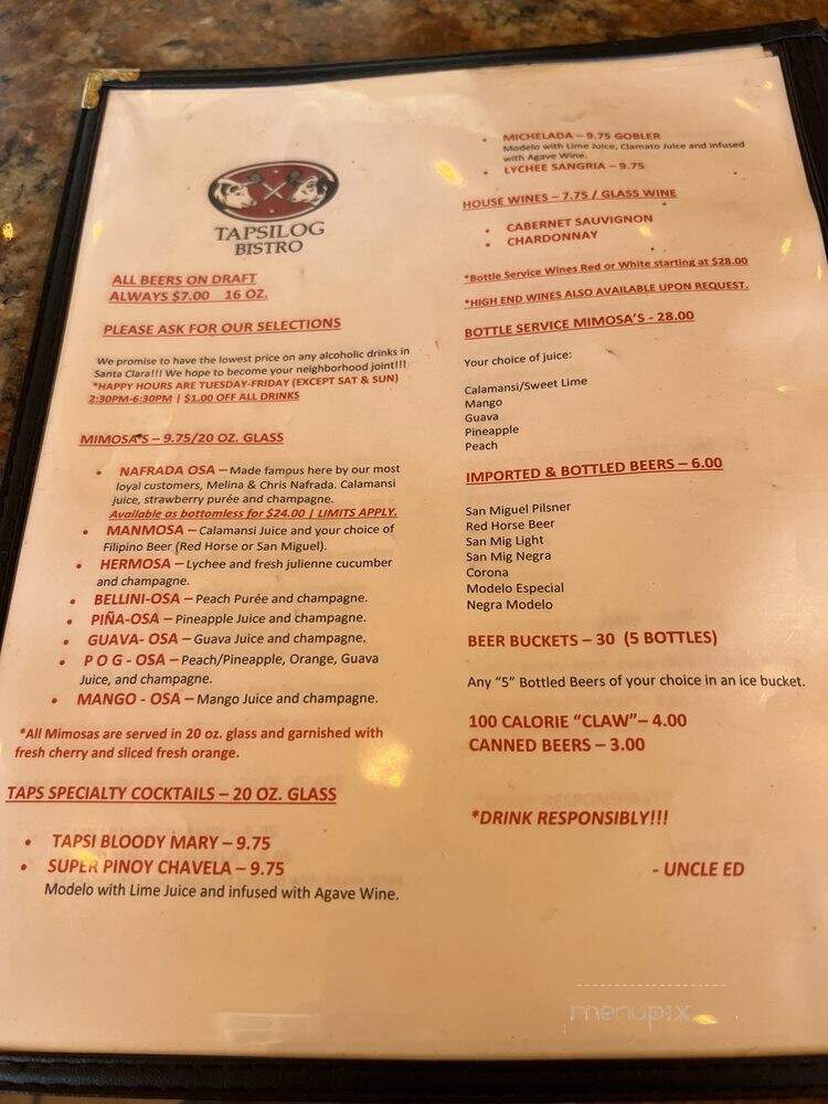 Tapsilog Bistro - Campbell, CA menu_pic