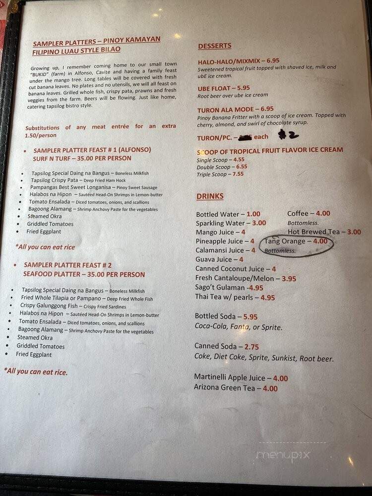 Tapsilog Bistro - Campbell, CA menu_pic