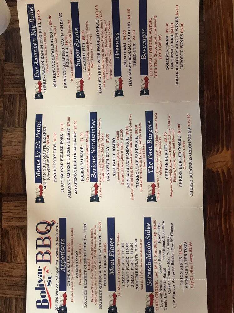 Bolivar St BBQ - Sanger, TX menu_pic
