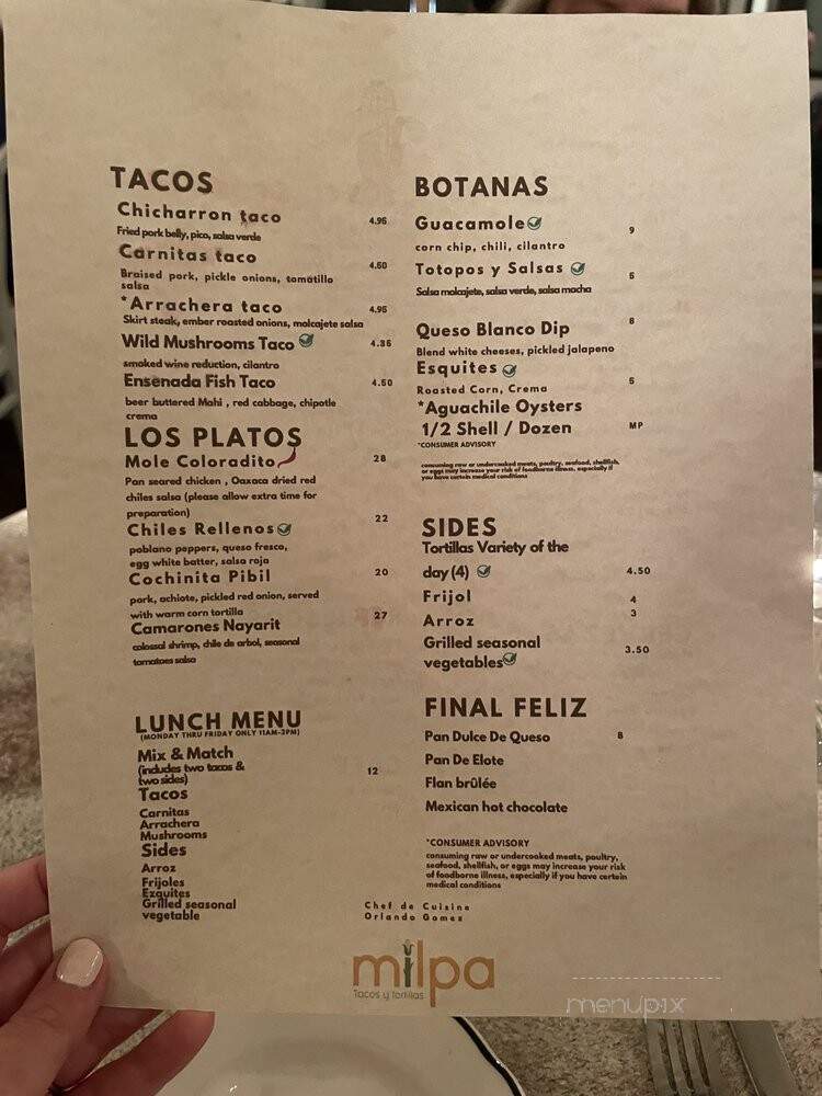 Milpa Tacos y Tortillas - Cocoa, FL menu_pic
