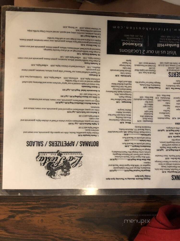 La Fiesta Restaurant & Cantina - Houston, TX menu_pic