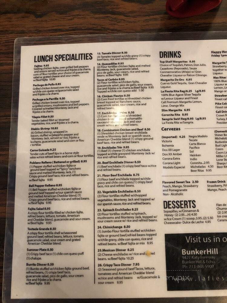La Fiesta Restaurant & Cantina - Houston, TX menu_pic
