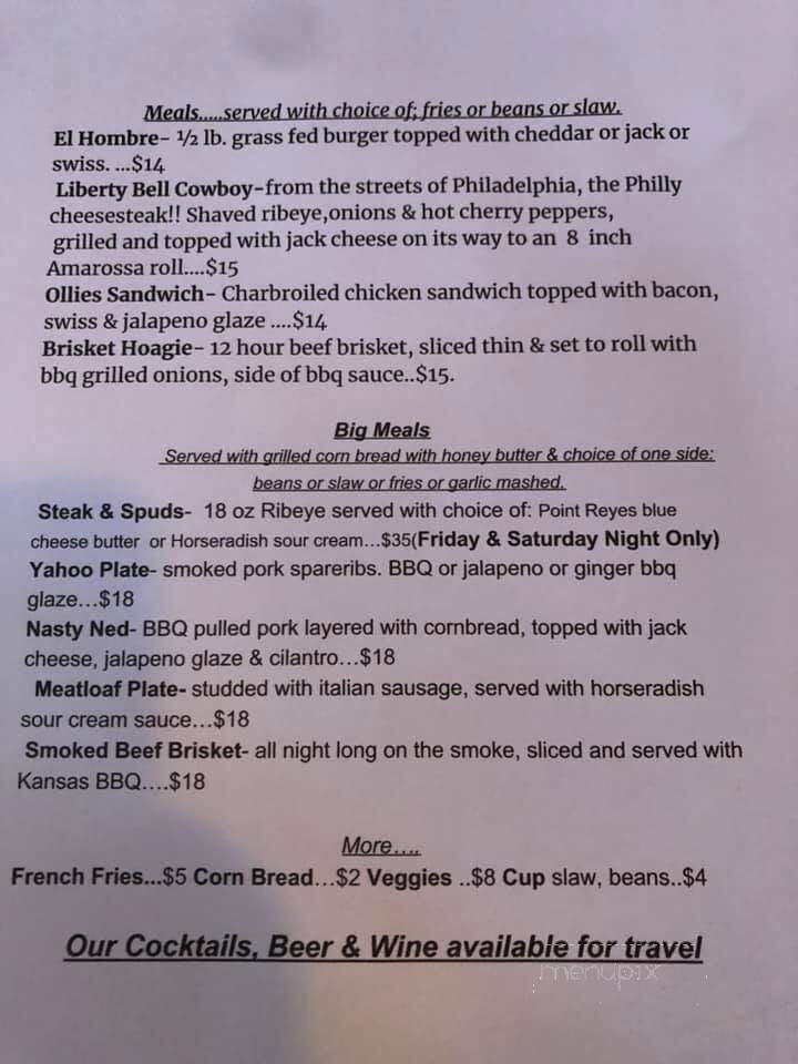 Cowboy Bar & Grill - Felton, CA menu_pic