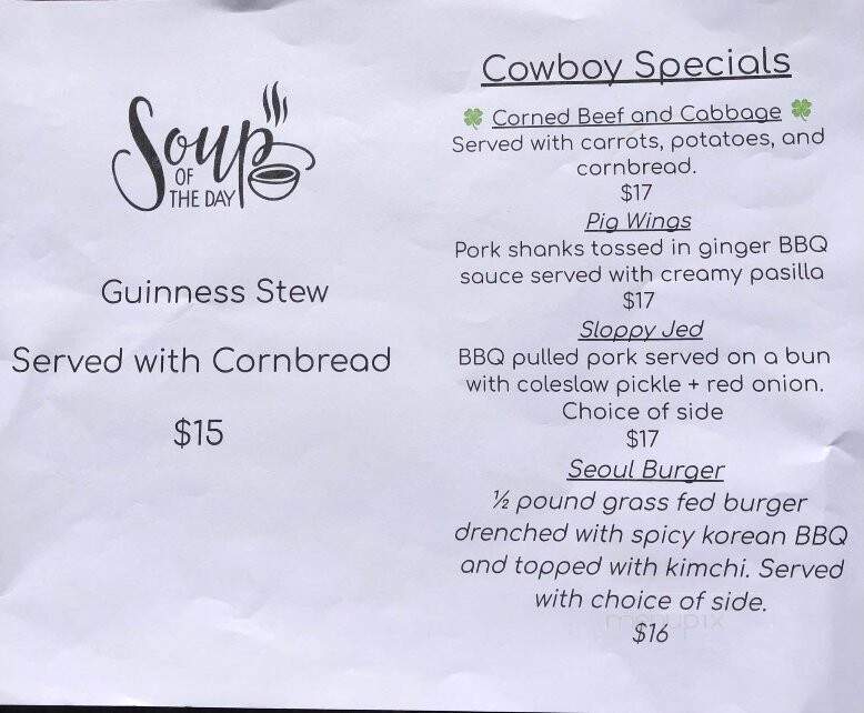 Cowboy Bar & Grill - Felton, CA menu_pic