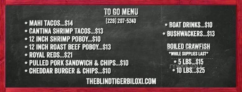 The Blind Tiger Biloxi Beach - Biloxi, MS menu_pic