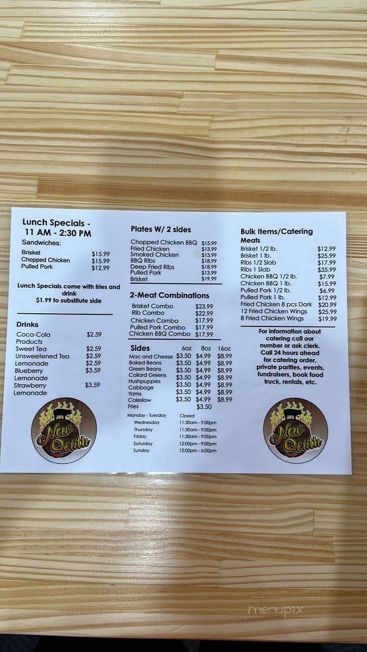 New South BBQ - Wilson, NC menu_pic