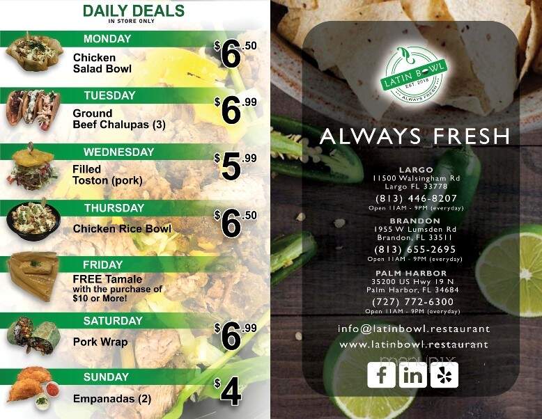 Latin Bowl Restaurant - Brandon, FL menu_pic