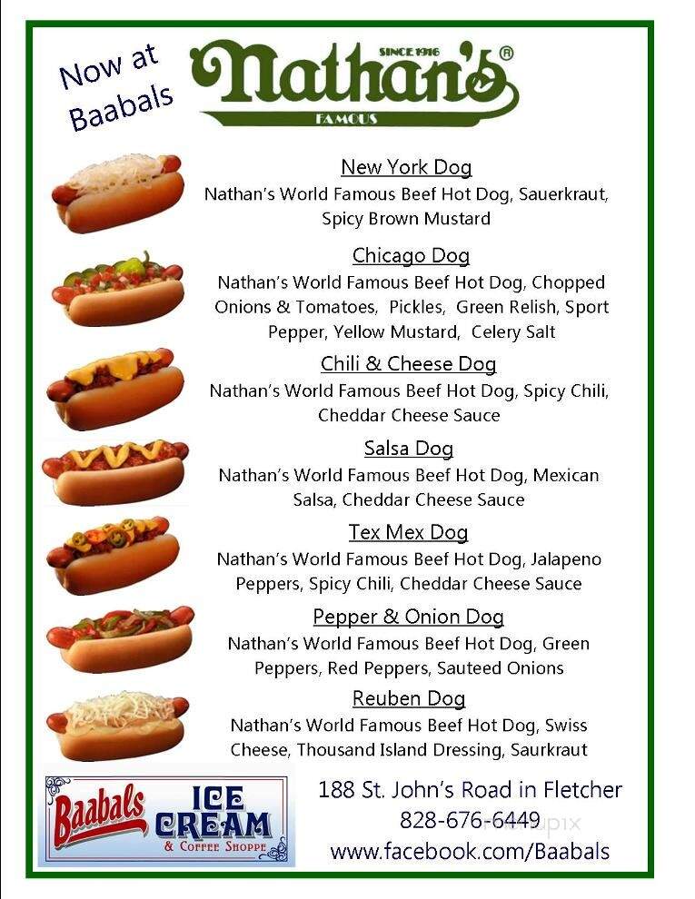 Baabals Ice Cream & Coffee Shoppe - Fletcher, NC menu_pic