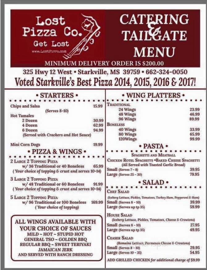 Lost Pizza Co - Starkville, MS menu_pic