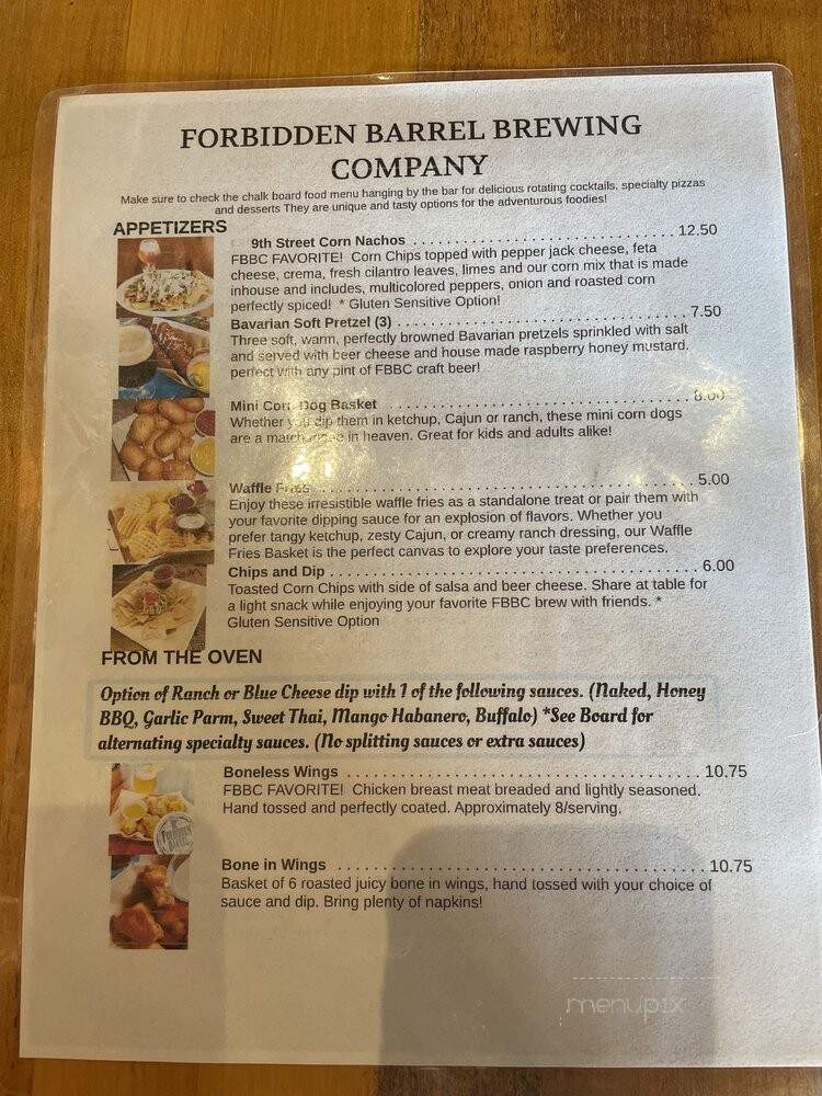 Forbidden Barrel Brewing Company - Worthington, MN menu_pic