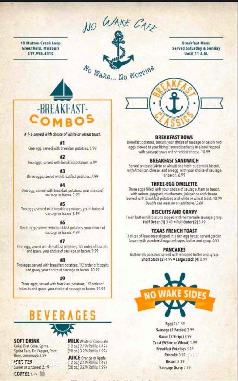 No Wake Cafe - Greenfield, MO menu_pic