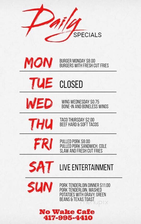 No Wake Cafe - Greenfield, MO menu_pic