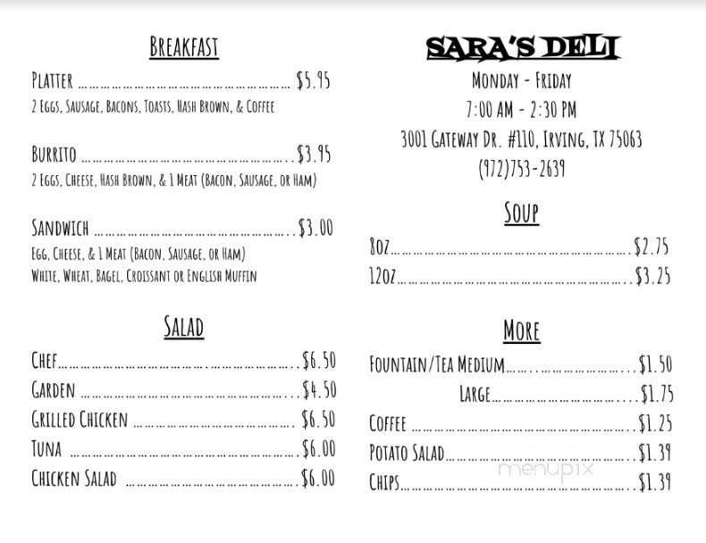 Sara's Deli - Irving, TX menu_pic