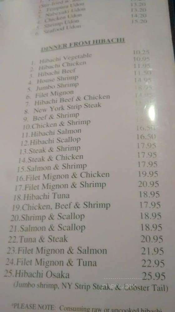 Osaka Japanese Steakhouse - Bristol, VA menu_pic