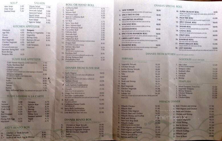 Osaka Japanese Steakhouse - Bristol, VA menu_pic