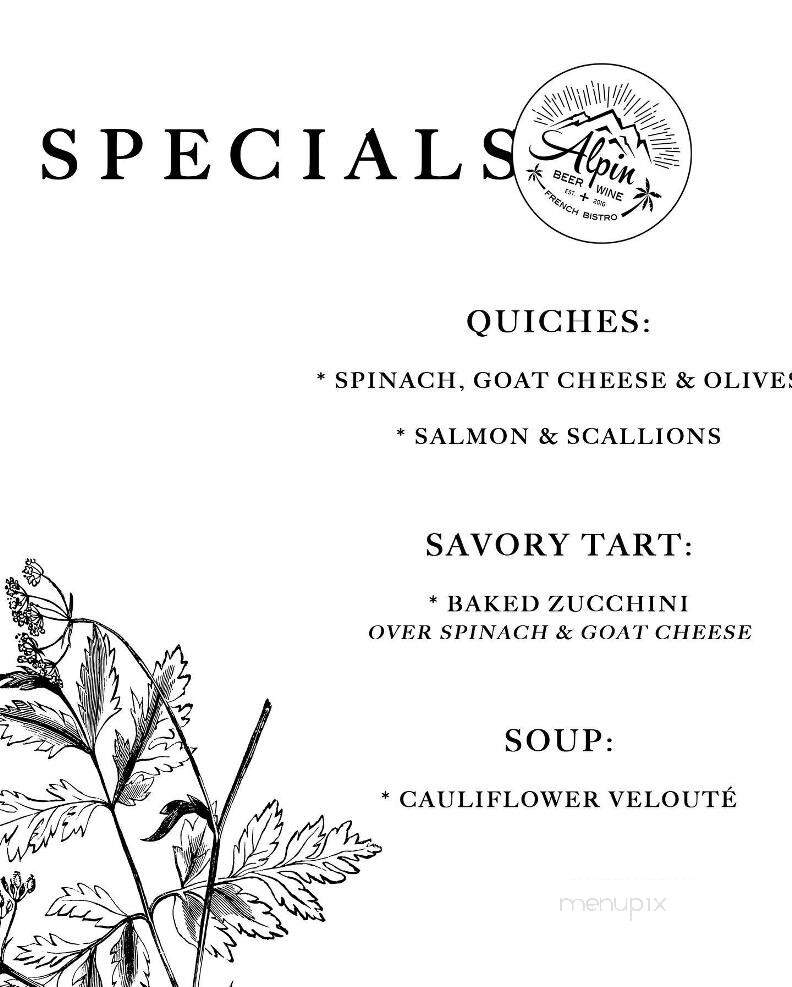 A L P I N Beer & Wine Bistro - Gainesville, FL menu_pic