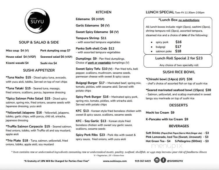 Sushi Suyu - Apex, NC menu_pic