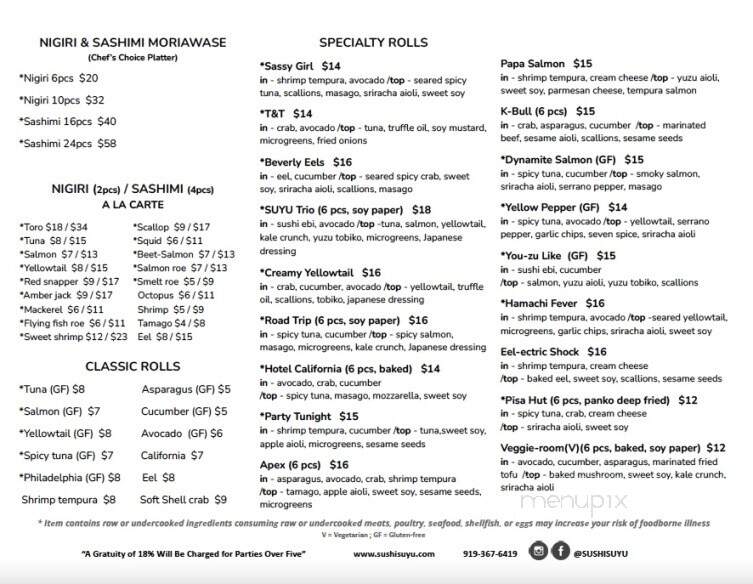 Sushi Suyu - Apex, NC menu_pic
