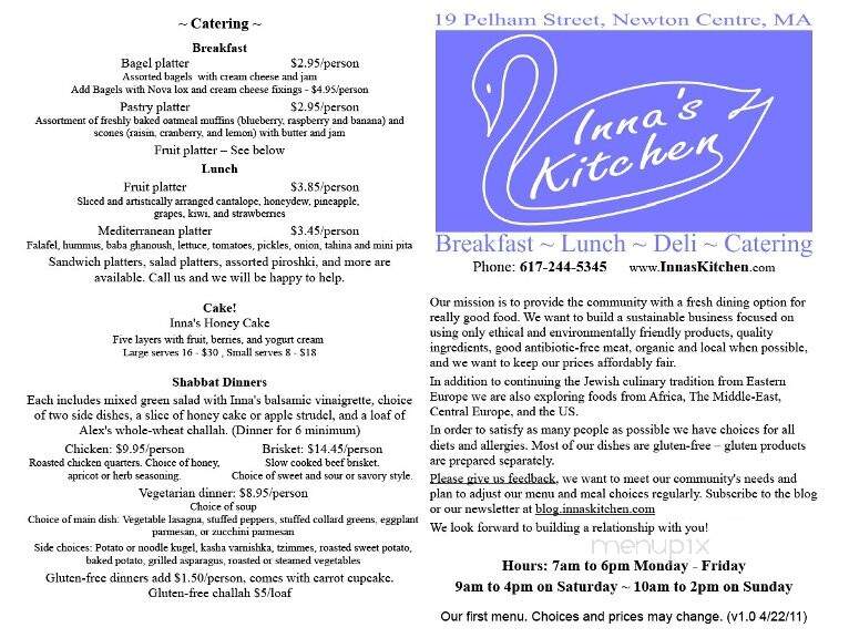Inna's Kitchen - Newton, MA menu_pic