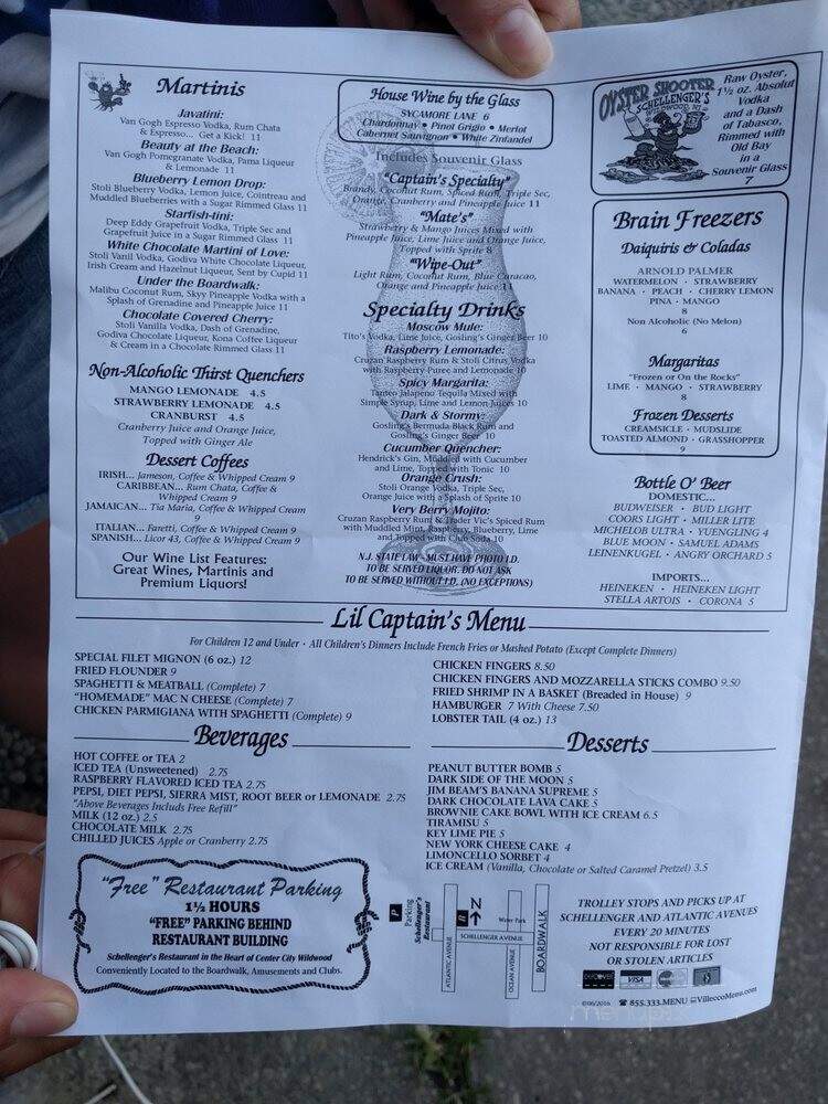 Schellenger's Restaurant - Wildwood, NJ menu_pic