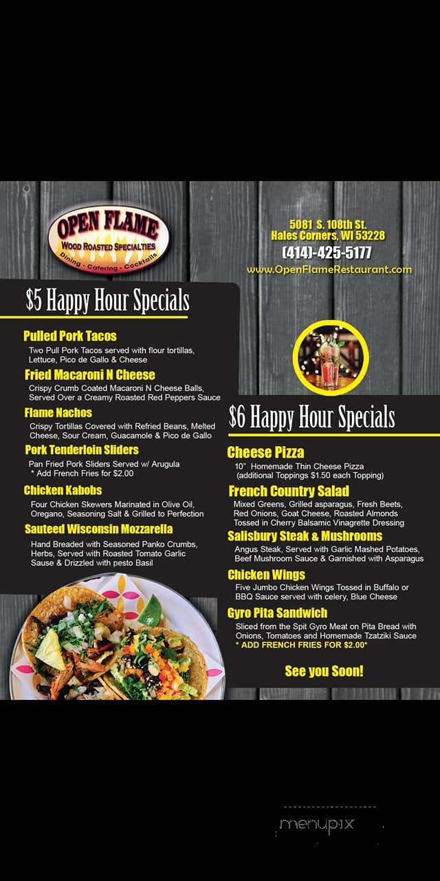 Open Flame - Hales Corners, WI menu_pic