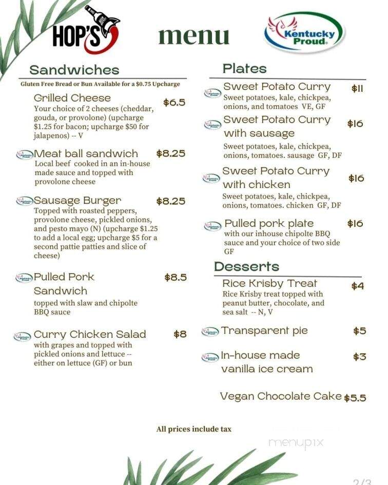 Hop's - Campton, KY menu_pic