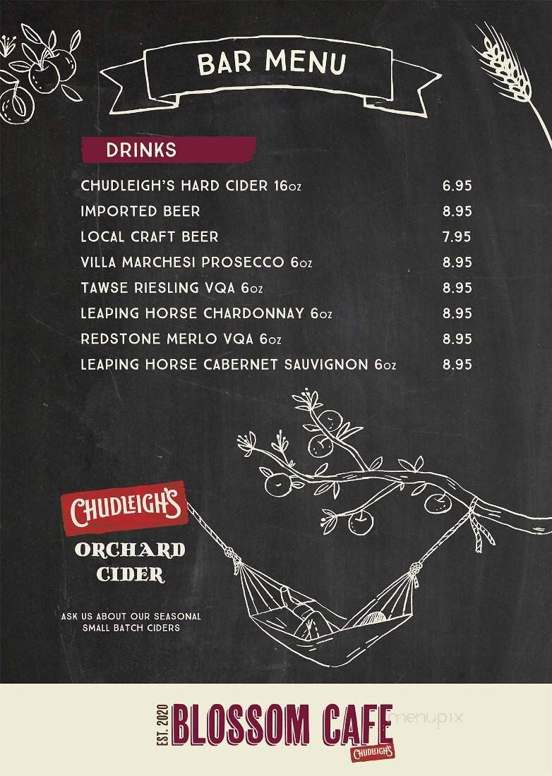 Chudleigh's Blossom Cafe - Milton, ON menu_pic