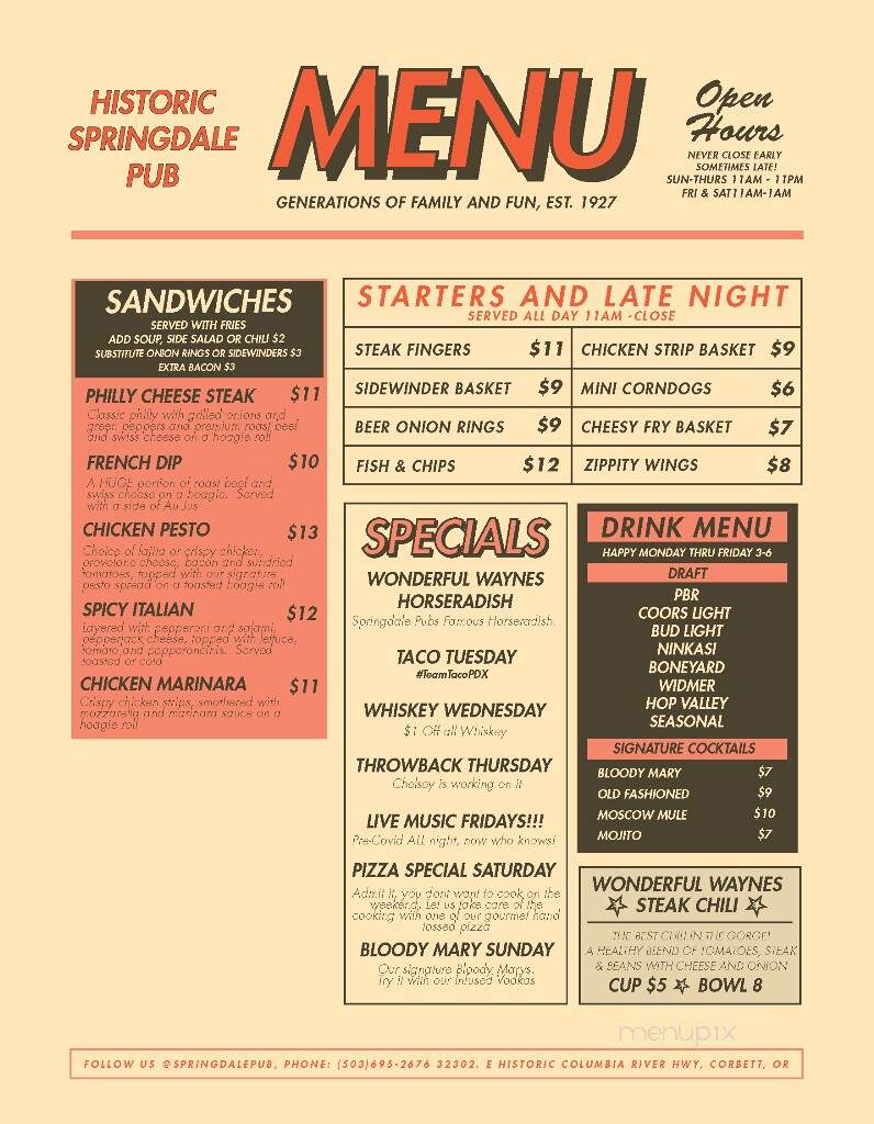 Springdale Pub - Corbett, OR menu_pic