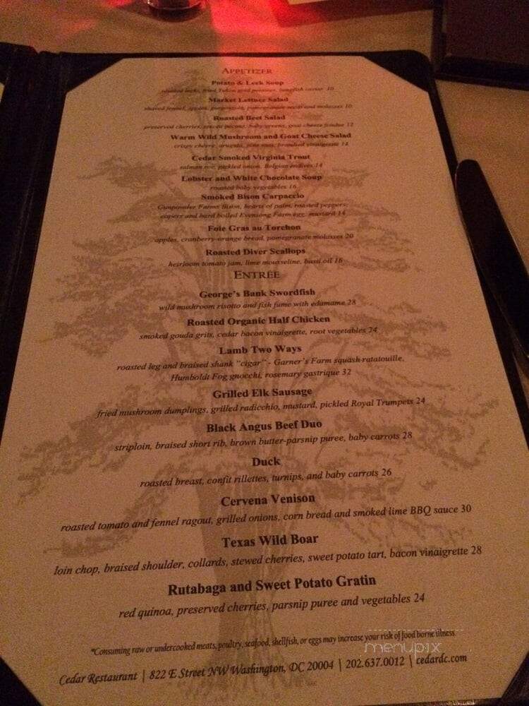 Cedar Restaurant - Washington, DC menu_pic