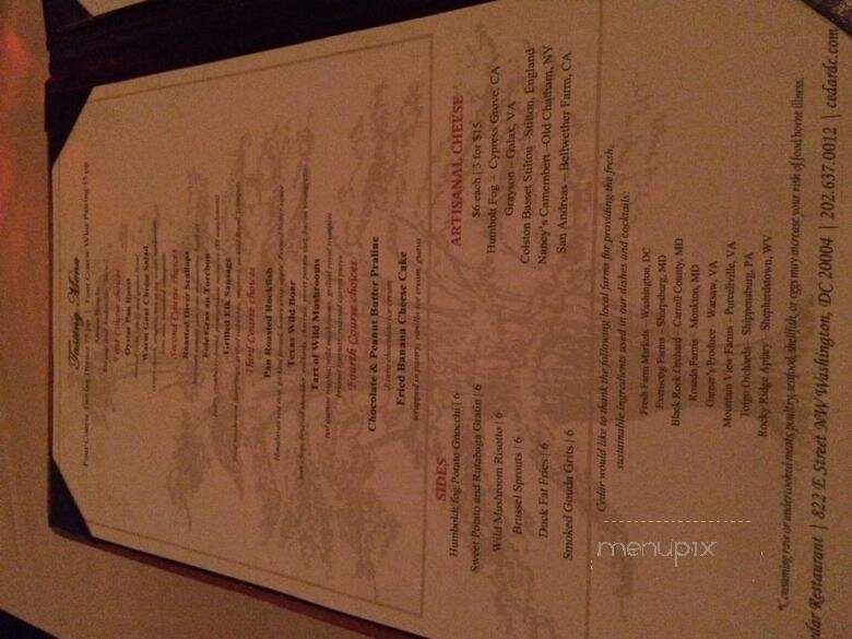 Cedar Restaurant - Washington, DC menu_pic