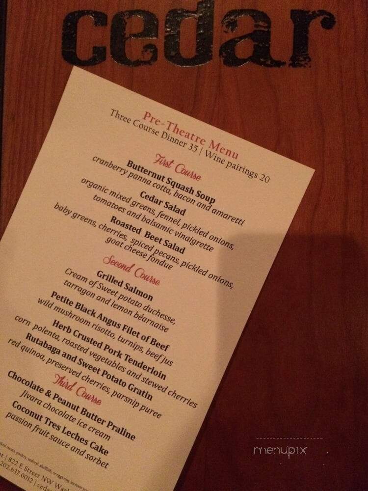 Cedar Restaurant - Washington, DC menu_pic