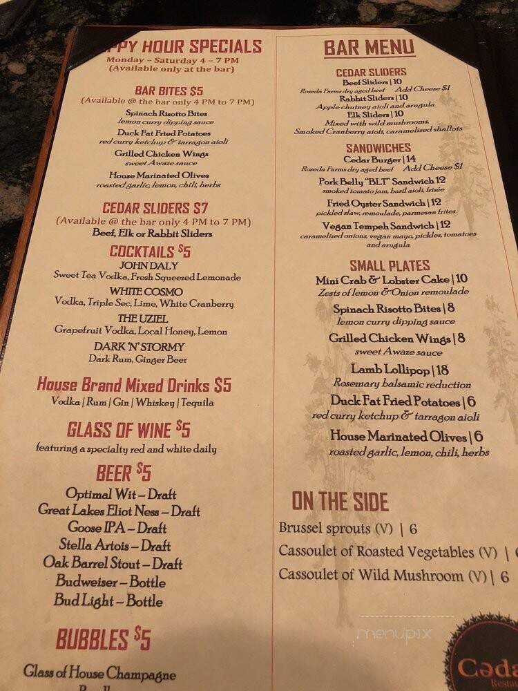 Cedar Restaurant - Washington, DC menu_pic