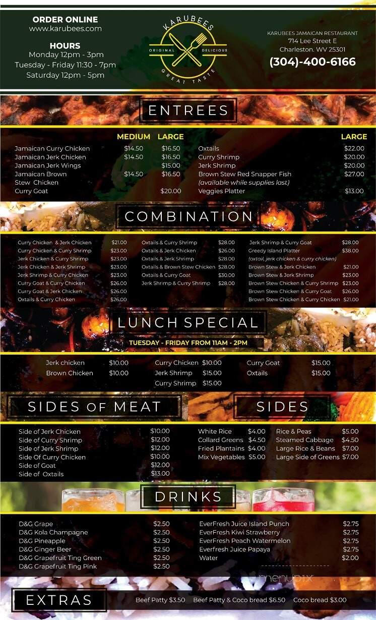 Karubees Jamaican Restaurant - Charleston, WV menu_pic